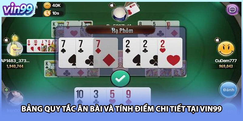 Bảng quy tắc ăn bài và tính điểm chi tiết tại VIN99
